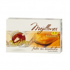 Lata de 120ml de Mejillones Fritos en Escabeche Gigantes Camping 4/6 Piezas Peso neto 111g Peso escurrido 69g