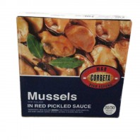 Lata de 550ml de Mejillones en escabeche Corbeta 20/30 Piezas Peso neto 523g Peso escurrido 330g