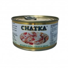 Lata de 200ml de Cangrejo Real Ruso 100% carne Chatka. Peso neto 110g Peso escurrido 90g Capacidad 200ml