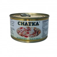 Lata de 200ml de Cangrejo Real Ruso 100% carne Chatka. Peso neto 110g Peso escurrido 90g Capacidad 200ml