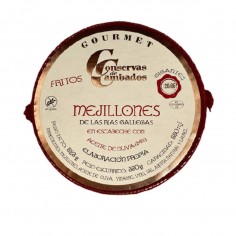Lata de 550 g de Mejillones Rías Gallegas Fritos en Escabeche con Aceite de Oliva Cambados 25/35 Piezas