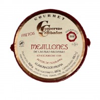 Lata de 550 g de Mejillones Rías Gallegas Fritos en Escabeche con Aceite de Oliva Cambados 25/35 Piezas