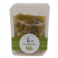 Bandeja de 220g de Gilda matrimonio, combinación entre piparra dulce y boquerones del cantábrico. Casa Santoña.