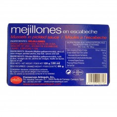 Lata de 120g de mejillones gigantes en escabeche 6-8 piezas de las Rías Gallegas Calidad Seleccionada Arlequín 2