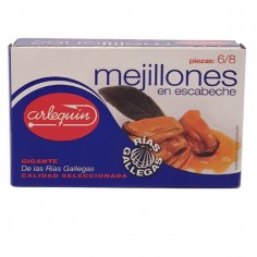 Lata de 120g de mejillones gigantes en escabeche 6-8 piezas de las Rías Gallegas Calidad Seleccionada Arlequín