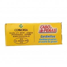 Lata de 90ml de sardinillas picantes Cabo de Peñas 6/10 Piezas Cabo de Peñas Peso neto 85g Peso escurrido 60g 2