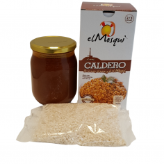 Pack caldo con sofrito para arroz caldero y arroz extra.  El Mosqui