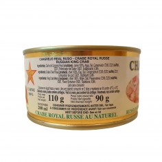 Lata de 200ml de Cangrejo Real Ruso 100% carne Chatka. Peso neto 110g Peso escurrido 90g Capacidad 200ml 2