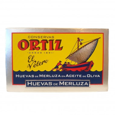 Lata de 120 g de Huevas de Merluza en Aceite de Oliva Ortiz.