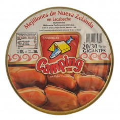 Lata de 550 g de Mejillones Gigantes en Escabeche Camping 20/30 Piezas