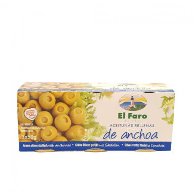 Pack de 3 envases de Aceituna Rellena Baja en Sal El Faro