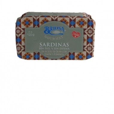 Sardinas sin piel y sin espinas en aceite de oliva con limón y albahaca, Briosa Gourmet