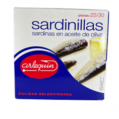 Sardinillas en aceite de oliva 25/30 piezas. Arlequín.