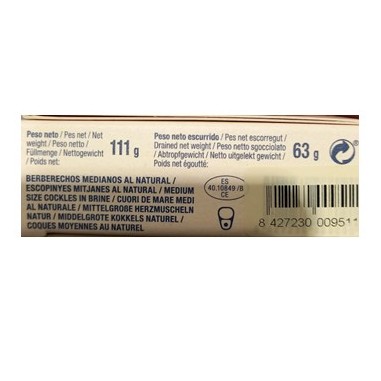 Berberechos al natural 30/40 piezas