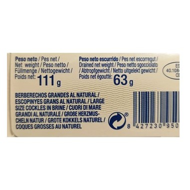 Berberechos al natural 25/35 piezas