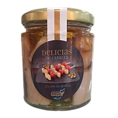Tarro de delicias de caballa en aceite de girasol de Salazones Diego.